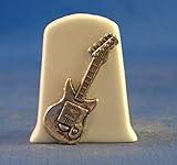 Porcelain China Collectable Thimble - Antique Silver Guitar with Free Gift Box