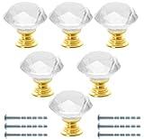 Akstore 6 Pcs Crystal Glass Cabinet Knobs 30mm Diamond Shape Drawer Kitchen Cabinets Dresser Cupboard Wardrobe Pulls Handles (Clear-Golden, 30mm)