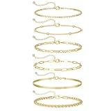 DEARMAY 14K Gold Plated Bracelets for Women Jewelry Sets Stack Trendy Dainty Stackable Paperclip Rope Snake Box Figaro Chain Bracelets Pack Costume Fashion Gifts
