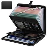 Huolewa Fireproof Accordion File Organizer, Portable Expanding File Folder with Waterproof Zipper&Labels, Black Document Organizer with 13 Pockets, File Organizer for Important Document/Paper Storage