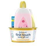 Johnson's First Touch Baby Gift Set, Baby Bath, Skin & Hair Essential Products, Kit for New Parents with Wash & Shampoo, Lotion, & Diaper Rash Cream, Hypoallergenic & Paraben-Free, 4 items