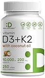 DEAL SUPPLEMENT Vitamin D3 10,000 IU + K2 MK7 200mcg Softgels, 250 Count | 2-in-1 Complex with Virgin Coconut Oil | Supports Heart, Bone, Teeth & Immune Health | Easy to Swallow