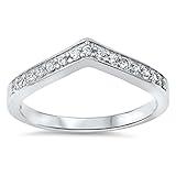 Oxford Diamond Co Four Prong V-Shape Cubic Zirconia Band .925 Sterling Silver Ring Size 8