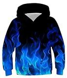 Size 14-16 Teens Boy Black Hooded Tops 15 Year Old Juniors Cool Flame Hoodies 14 Big Girls Novelty Blue Smoke Pullover 16 Young Boy's Classic Athletic Sweatsuits for Son School Garment
