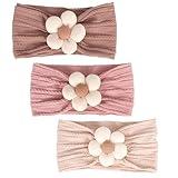 MIUXUESO 3 Pcs Baby Flower Headbands Baby Girls Nylon Headband Soft Hairbands Hair Accessories for Newborn Infant Toddler Kids (Beige Pink Khaki)