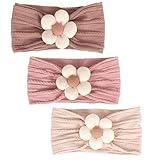 MIUXUESO 3 Pcs Baby Flower Headbands Baby Girls Nylon Headbands Soft Hairbands Hair Accessories for Newborn Infant Toddler Kids (Beige Pink Khaki)