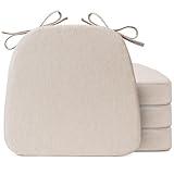 Sunsleek Chair Cushions for Dining Chairs, D-Shaped Seat Cushions with Removable Washable Cover and Ties, Chair Pads for Kitchen, Indoor Dining Room, Patio Chairs, 17'' x 16'', Set of 4, Beige