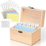 MOBYKE Index Card Holder 3x5, 100 Pcs Heavy-Duty Index Card Business Card Organizer Wooden Recipe Box with Dividers Flash Card Holder with 30 White Dividers, 1 Blank Sticker and 1 Letter Sticker