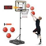 Kids Indoor Basketball Hoop with Scoreboard & Timer,Toddler Adjustable Height 3ft-5.8ft Basketball Hoop with Stand Goal Toy for Outdoor Backyard,Sports Game Play for Boys Age 3 4 5 6 7 8