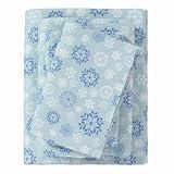 Great Bay Home Flannel Sheet Set Queen Size - 100% Turkish Cotton, Double-Brushed, Winter Bed Sheets - Ultra-Soft, Cozy, 4-Piece Rustic Bedding Set (Blue Snowflake)