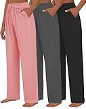 Kivdol 3 Pack Womens Yoga Sweatpants Wide Leg Lounge Pajamas Pants Drawstring Workout Comfy Joggers Sweatpants Pants
