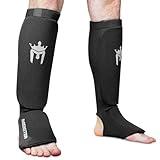 Meister MMA Elastic Cloth Shin & Instep Padded Guards (Pair) - Black - Youth/X-Small