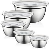 FineDine Stainless Steel Mixing Bowls Set with Lids, Home Kitchen Cooking Essentials Household Must Haves for Baking, 5 Pieces