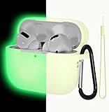 Lerobo Compatible with Apple AirPods Pro 2 Case Cover with Keychain/Lanyard, Halloween Luminous Soft Shock-Proof Cover for AirPods Pro 2nd/1st Gen Case 2022/2019, Front LED Visible (Nightglow Green)