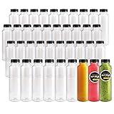 Kaderron 40pcs 12oz Plastic Juice Bottles with Caps, Empty PET Disposable Plastic Bottles, Clear Bulk Drink Containers with Black Tamper Evident Lids for Juicing, Drinking and Other Beverages