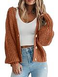 PRETTYGARDEN Solid Color Casual Womens Fall 2024 Open Front Short Chunky Cardigan Sweaters for Women Soft Outwear(Red Brown,Small)