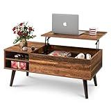 WLIVE Lift Top Coffee Table for Living Room,Small Coffee Table with Storage, Adjustable Shelf and Storage Compartment, Mid Century Modern Living Room Table, Wood, Rustic Brown