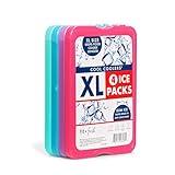 Cool Coolers by Fit & Fresh 4 Pack XL Slim Ice Packs, Quick Freeze Space Saving Reusable Ice Packs for Lunch Boxes or Coolers, Multi