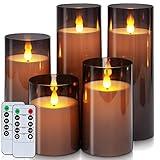 Homemory Gray Flickering Flameless Candles, Battery Operated Acrylic LED Pillar Candles with Remote Control and Timer, Set of 5