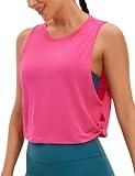 CRZ YOGA Pima Cotton Cropped Workout Tank Tops for Women - Sleeveless Sports Athletic Yoga Running Gym Crop Shirts Sonic Pink Small