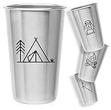 Magic Pine Set of 4 Stainless Steel Cups with Camping Theme - Camping Gift for Men or Women, Decor for Your RV or Camper - 16oz Capacity - Glasses Safe for Kids