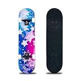 Skateboard,31 x 8 Inch Complete Skateboard, 8-Layer Maple Wood Deck Double Kick Standard Skateboards for Kids, Teens, Adult, Beginner (Dream)