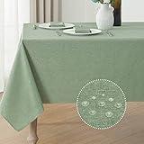 Veblandy Rectangle Tablecloth Linen Textured Waterproof & Stain Resistant Table Cloth Wrinkle Free Decorative Fabric Farmhouse Table Cover for Dining/Party/Buffet/Wedding, 52 x 70 Inch, Sage Green