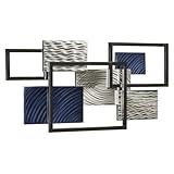 Blue Framed Array III Metal Wall Sculpture | Handcrafted Modern Abstract Geometric Wall Art by M. Malizia | Horizontal Vertical Display | Indoor or Covered Outdoors | Living Room Home Office | Silver