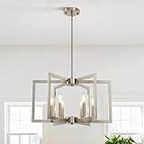 Klgxnrd 6-Light Modern Farmhouse Brushed Nickel Chandelier, Industrial Pendant Lights Kitchen Island, Hanging Dining Room Light Fixture, Metal Geometric Chandelier for Bedroom Hallway Entryway