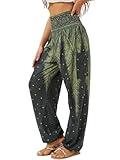 QIANXIZHAN Women's Harem Pants, High Waist Yoga Boho Trousers with Pockets Army Green M