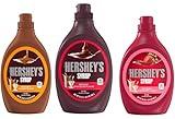 Hershey Dessert Syrup Variety Pack - 3 Tasty Flavors - Chocolate 24 oz, Strawberry 22 oz, and Caramel 22 oz - Delicious Toppings for Any Dessert - Smiling Sweets