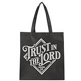 Christian Art Gifts Large Reusable Shopping Tote Bag for Men & Women: Trust in the Lord Inspirational Bible Verse Durable Chic Handbag, Travel, Groceries, Reinforced Easy-Carry Handles, Black & Gray