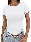 Trendy Queen Womens Basic Short Sleeve Slim Fit T Shirts Soft Crewneck Crop Y2k Tee Summer Cute Gym Fashion Clothes White Medium