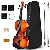 Ceciliec 4/4 Violin For Beginners, CVN-300 Full Size Fiddle Set For Student, Solidwood Ebony Fitted Starter Violins Kit with Hard Case, Rosin, Bow, Stringed Musical Instruments