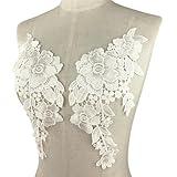 BETITETO Flower Lace Appliques 1 Pair White Embroidered Sew on Patches for Wedding Bridal Veil Dress Clothing Collar Bodice Craft DIY (#1 White-Off)