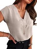 ANRABESS Women Tops Cap Sleeve Textured Dressy Casual V Neck Shirts 2025 Summer Business Work Blouses Outfits Apricot Medium