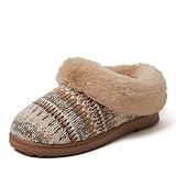 Dearfoams Women's Hannah Chenille Knit Clog Slipper, Latte, 11-12