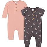 Gerber Baby Boys and Baby Girls' 2-Pack Long Leg Rompers, Bouquets, 24 Months