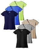 Women's Everyday Flowy Slub Burnout Active Casual Workout V Neck T Shirt Tops- 6 Pack (6 PK-Black/Khaki/Grey/Royal/Navy/Lettuce, Small)