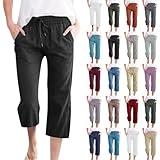 Linen Clothes Capris Pants for Women Cotton Linen Casual Summer 2025 Straight Wide Leg Loose Drawstring Elastic Waist Cropped Trouser