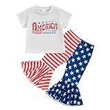 Baby Girl 4th Of July Outfit Toddler T Shirt Bell Bottoms 2 Piece Set Cute Infant Summer Fourth Of July Clothes (M America Flag Clothes White, 6-12 Months)