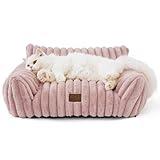 Bedsure Cute Cat Couch for Pets - Fluffy Cat Sofa with Premium Soft Corduroy Fleece, Fuzzy Pet Couch Bed with Removable Washable Cover, Supportive Chair for Indoor Cats, 24inch, Blush Pink