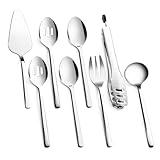 KINGSTONE Large Hostess Serving Utensils Sets,18/10 Stainless Steel Heavy Duty 10inch Serving Spoons,Slotted Spoons,Serving Fork,Serving Tongs, Cake Pie Server For Buffet, Wedding, Party