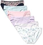 Amazon Essentials Women's Cotton Bikini Brief Underwear (Available in Plus Size), Pack of 6, Black Floral/Blue/Lilac/Pink/Stripe/White Ditsy Floral, Small