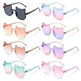 GGSTDDUP 8 Pairs Kids Kitty Sunglasses, Cute Cat Shaped Bow Frames Sunglasses, Girls Gradient Color Glasses for Age 3-8 Years Old