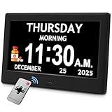 7'' Dementia Clock For Seniors, Large Display Digital Clock With Date, Time, Day Of Week for Elderly, Memory Loss, Alzheimer, 1024*600P HD, 10 Reminders & 6 Alarms, Auto Dimming & DST, Remote Control