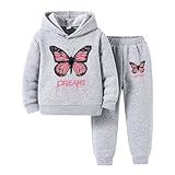 Nivne Tco Toddler Girl Clothes Outfit -Butterfly Patterned Printed Hoodie & Sports Pants Set for Little Girls Size 4T