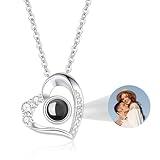 ThermoThrill Personalized Projection Necklace with Photo Inside, Custom Picture Love Heart Projection Pendant Necklace Photo Necklace Christmas Memorial Gifts for Couples Wife