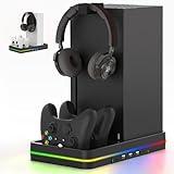 KEPLUG Dual Cooling Fan and Cooling Stand for Xbox Series X/S Console/Controller,Xbox Dual Controller Charger Station with RGB LED Light & 3 USB Ports,Xbox Series x Accessories with 2 Headphone Hooks