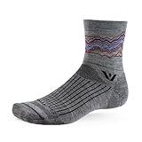 Swiftwick- PURSUIT FOUR Trail Running & Cycling Socks, Merino Wool, Durable Crew (Mountains Gray Red, Medium)